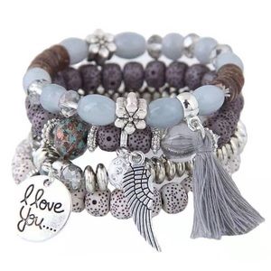 Love Wings Tassel Multilayer Bracelet Gray
